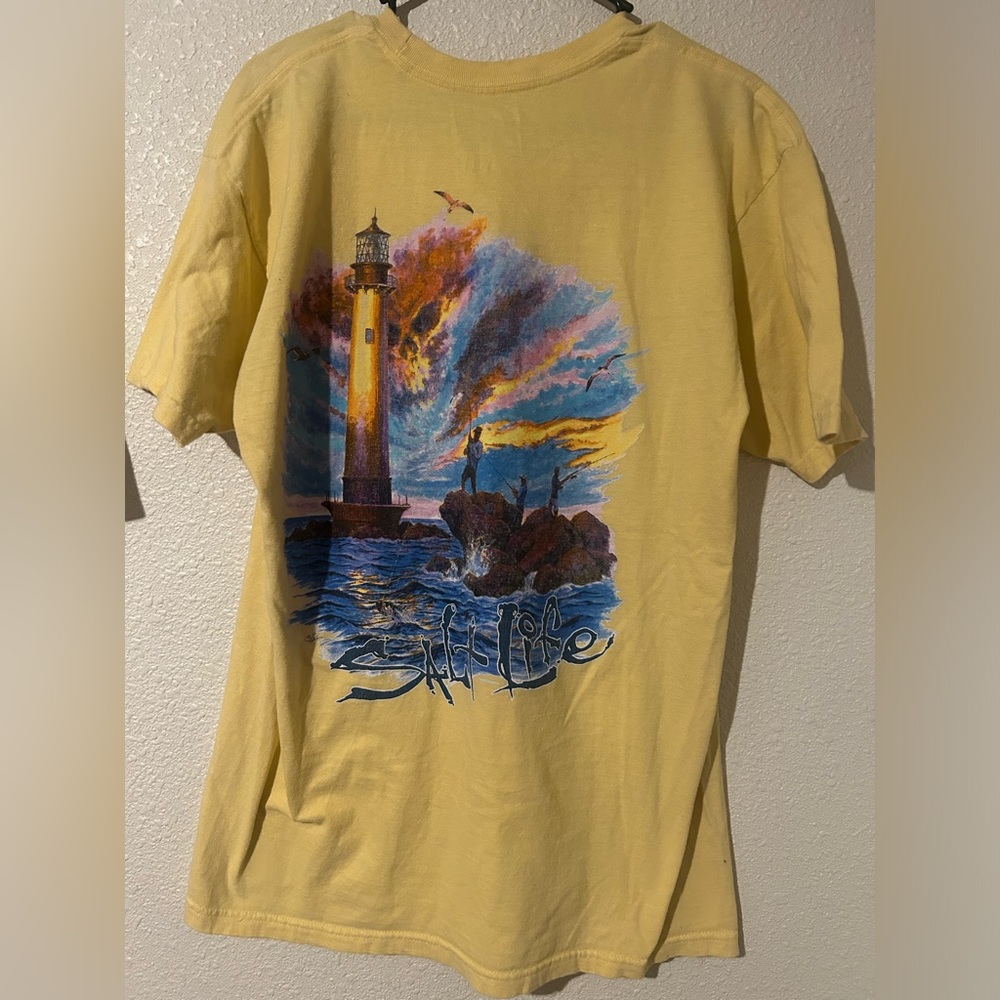 Y2K salt life light house fishing t shirt 2000’s large yellow